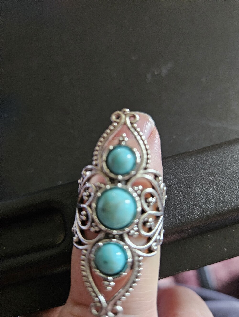 Turquoise Triple-Stone Silver Ring - Women Jewelry